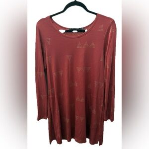 Gudrun Sjoden Medium Long Sleeve Modal Dress Lagenlook Terracotta Geometric